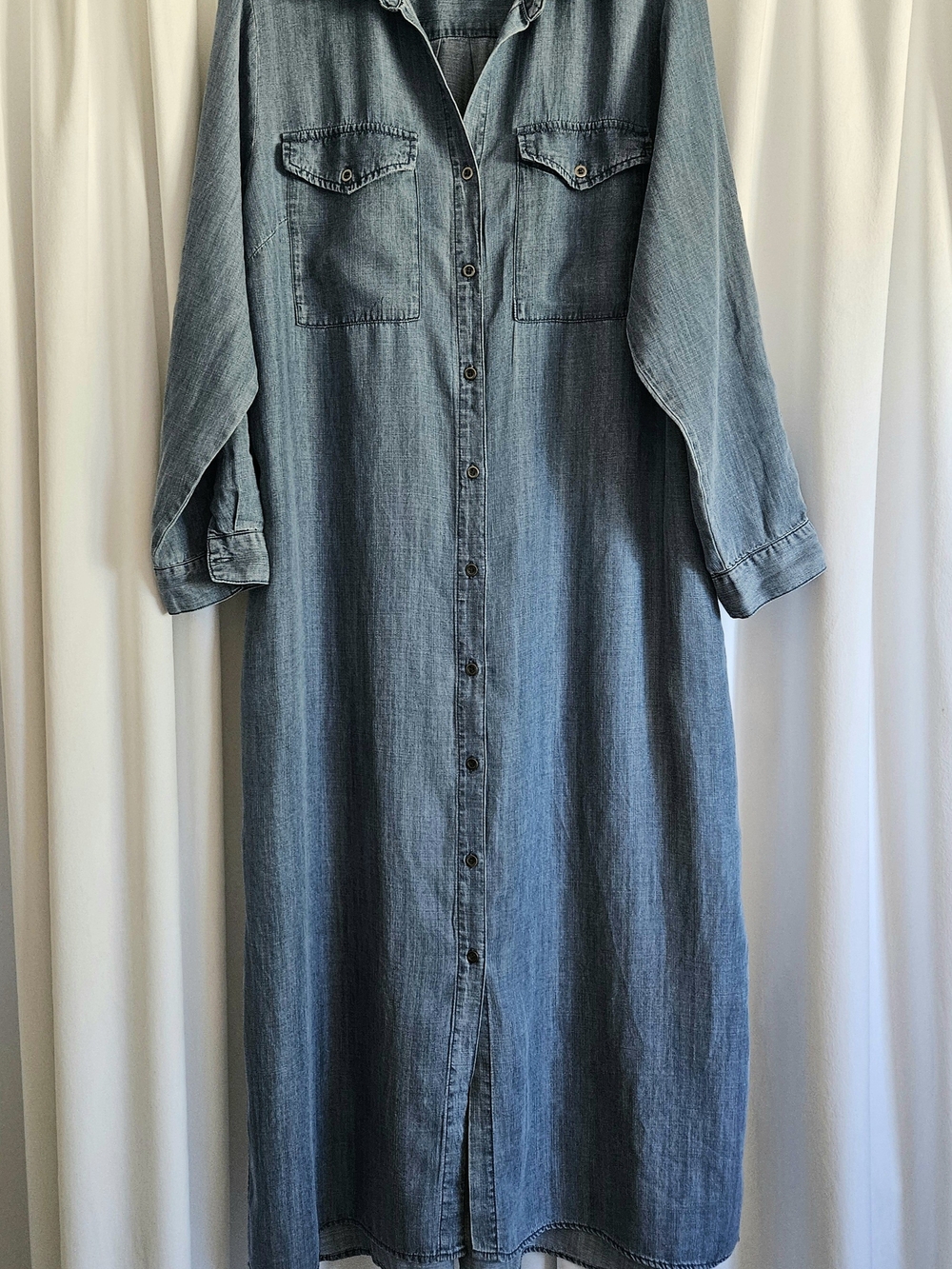 Blue Denim Maxi Shirt Dress w/ Pockets